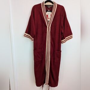 Vintage 70s Deadstock Unisex Red & Cream Groovy Velour Robe OS Retro